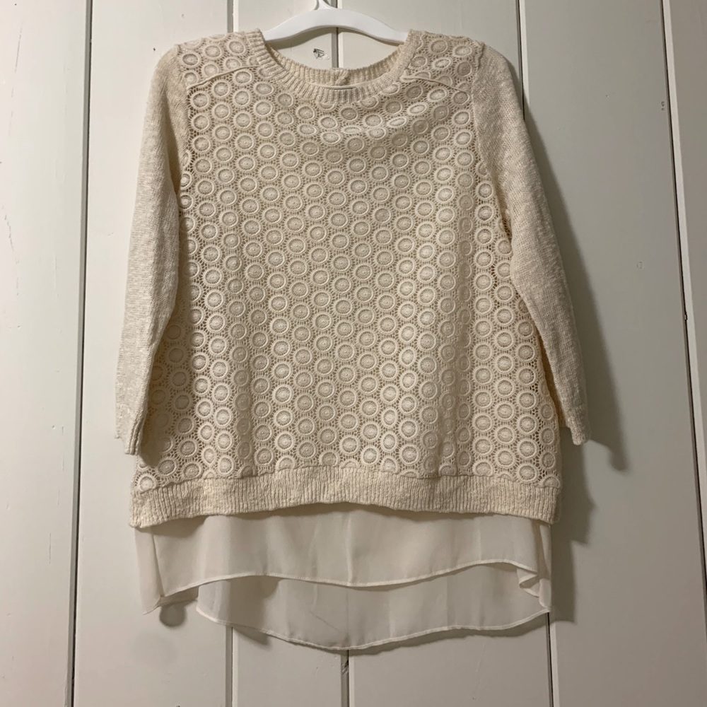 Lucky Brand 2 Layer Lace Crochet Sweater